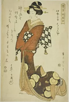 Black Hair Gallery: Courtesan of the Chikiriya in Furuichi, Ise Province, from the series 'Comparison of... c. 1814