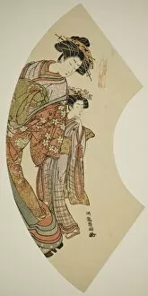 The Courtesan Hanaogi of the Ogiya and her attendant, from the series 'Fans of