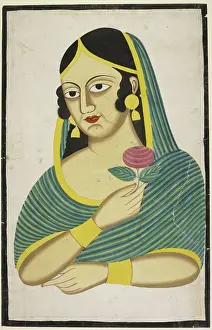 Stripe Prints: Courtesan, head and shoulders, a rose in her hand, c1880. Creator: Anon