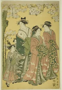 Kamuro Prints: The Courtesan Hinazuru of the Chojiya and Her Attendants, early 1790s