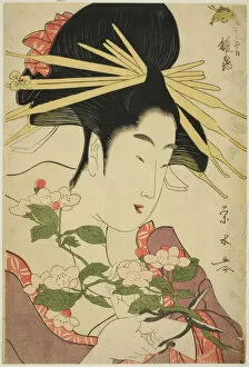 Flower Arrangement Gallery: The Courtesan Hinazuru of the Chojiya, c. 1795. Creator: Ichirakutei Eisui