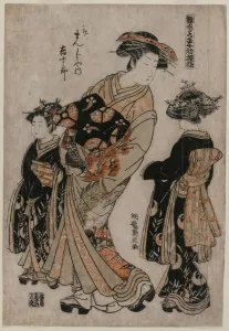 The Courtesan Kichijuro of Kage Manjiya with Two Kamuro... late 1770s. Creator: Isoda Koryusai