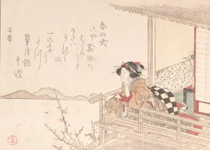 Shunman Kubo Prints: Courtesan Leaning on the Railing of a Veranda, probably 1816. Creator: Kubo Shunman