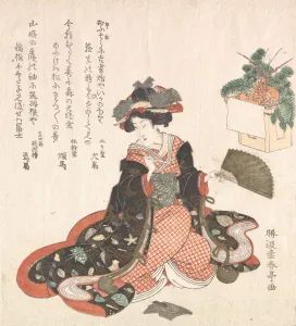 Nephropidae Prints: Courtesan and New Year Decoration, ca. 1816. Creator: Katsukawa Shuntei