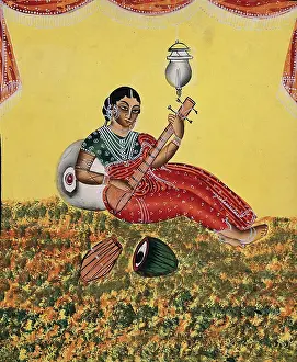 Sari Prints: A courtesan playing a sitar, c1890. Creator: Unknown