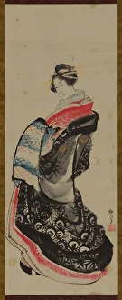 Kakejiku Prints: A courtesan standing, late 18th-early 19th century. Creator: Hokusai