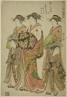 The Courtesan Takigawa of the Ogiya with Her Attendants Onami and Menami, from the series... 1783