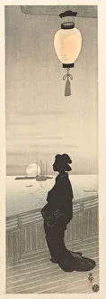 Geisha Prints: Courtesan on veranda, 1900-1910. Creator: Ohara, Koson (1877-1945)