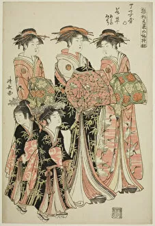 The Courtesan Wakakusa of the Chojiya with Her Attendants Asano and Midori, from the... 1783 / 84