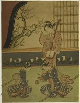 Shamisen Gallery: Courtesan Watching Her Attendants Playing with a Ball, c. 1765 / 70