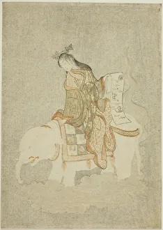 White Elephant Prints: Courtesan on White Elephant, 1765. Creator: Suzuki Harunobu