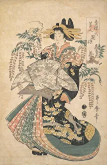 Utamaro Ii Prints: A Courtesan with Wisteria on the Background. Creator: Utamaro II
