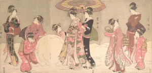 Toyokuni Prints: Courtesans and Attendants Making a Giant Snowball, ca. 1796. Creator: Utagawa Toyokuni I