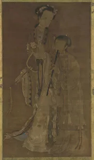Sex Worker Gallery: Courtesans with fan and flute, Qing dynasty, 17th-18th century. Creator: Unknown