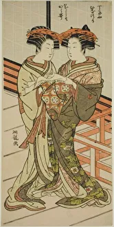 Letter Prints: The Courtesans Hinazuru and Karauta of the Chojiya Holding a Letter, c. 1776 / 81