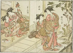 Courtesans of Maruebiya, from the book Mirror of Beautiful Women of the Pleasure Quarters... 1776. Creator: Shunsho. Courtesans of Maruebiya, from the book Mirror of Beautiful Women of the Pleasure Quarters... 1776. Creator: Shunsho