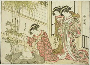 Courtesans of the Maruya, from the book Mirror of Beautiful Women of the Pleasure Quarters... 1776 Creator: Shunsho. Courtesans of the Maruya, from the book Mirror of Beautiful Women of the Pleasure Quarters... 1776 Creator: Shunsho