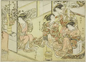 Courtesans of the Matsuneya, from the book Mirror of Beautiful Women of the Pleasure.. 1776. Creator: Shunsho. Courtesans of the Matsuneya, from the book Mirror of Beautiful Women of the Pleasure.. 1776. Creator: Shunsho