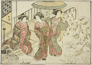 Courtesans of the Nakaomiya, from the book Mirror of Beautiful Women of the Pleasure... 1776. Creator: Shunsho. Courtesans of the Nakaomiya, from the book Mirror of Beautiful Women of the Pleasure... 1776. Creator: Shunsho