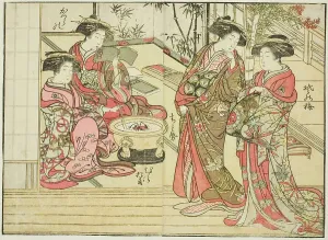 Courtesans of Otawaraya, from the book Mirror of Beautiful Women of the Pleasure Quarters... 1776. Creator: Shunsho. Courtesans of Otawaraya, from the book Mirror of Beautiful Women of the Pleasure Quarters... 1776. Creator: Shunsho