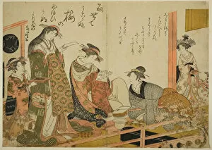 Veranda Gallery: The Courtesans Utagawa and Nanasato from the Yotsumeya, from the album 'Comparing New Beau... 1784