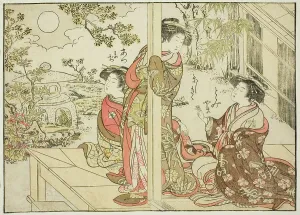 Courtesans of Yotsumaya, from the book Mirror of Beautiful Women of the Pleasure Quarters... 1776. Creator: Shunsho. Courtesans of Yotsumaya, from the book Mirror of Beautiful Women of the Pleasure Quarters... 1776. Creator: Shunsho