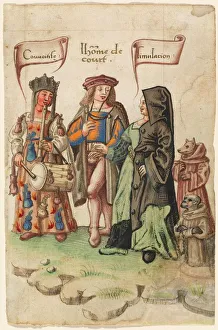 Instructions Prints: A Courtier Standing Between Covetousness and Dissimulation [fol. 14 recto], 1512 / 1514