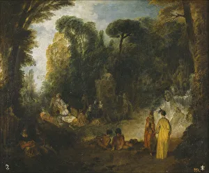 Flirt Prints: Courtly Gathering In A Park, 1712-1713. Artist: Watteau, Jean Antoine (1684-1721)