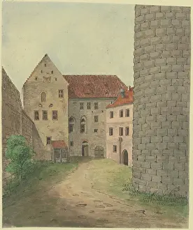 Walls Prints: Courtyard of Colmberg Castle, 19th century. Creator: Karl Ballenberger