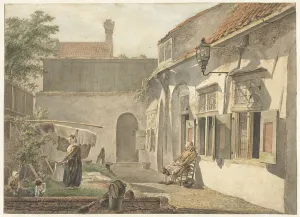Clothes Line Prints: Courtyard with figures in Utrecht, 1773-1815. Creator: Hermanus van Brussel