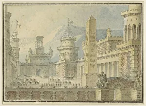 Obelisk Prints: Courtyard of a fortress with obelisk