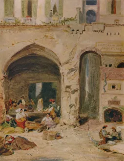 James Holland Prints: A Courtyard in Genoa, c1850, (1935). Artist: James Holland