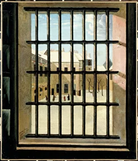 Courtyard of the Grande-Force prison seen from a cell, 1821. Creator: Louis-Jules Dumoulin