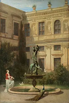 Fountain Prints: Courtyard with the Grotto in the Munich Royal Residence, 1862. Creator: Hans von Marees