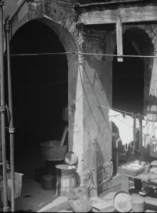 Clothes Line Prints: Courtyard with hanging laundry and laundry equipment