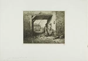 Washtub Collection: Courtyard Interior, 1849. Creator: Charles Emile Jacque