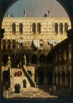 The Courtyard of the Palazzo Ducale with the Scala dei Giganti seen through the Arco Foscari, c1751. Creator: Canaletto (1697-1768)