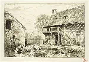 Chore Gallery: Courtyard of a Peasant Dwelling, 1845. Creator: Charles Emile Jacque