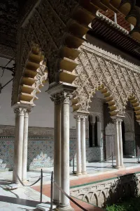 Courtyard of the Royal Alcazar of Seville, the royal palace prevously a citadel, Spain, 2023. Creator: Ethel Davies