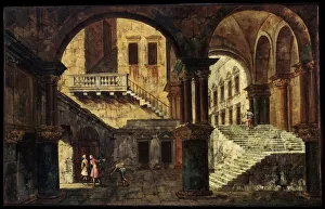 Michiel Prints: Courtyard with a Staircase, 1730s. Artist: Michele Marieschi