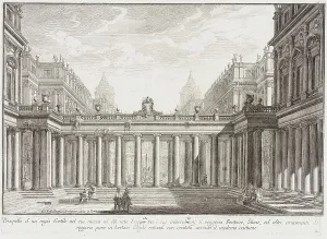Vedute Di Roma Prints: Courtyard Surrounded by Porticoes, c1743. Creator: Giovanni Battista Piranesi