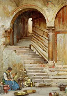 Oil On Board Prints: A Courtyard in Verona, 1875-1899. Creator: William Logsdail