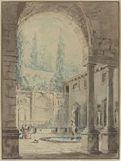 Robert Hubert Prints: Courtyard of the Villa Pliniana. Creator: Hubert Robert