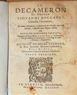 Decameron Gallery: Cover of the Deccameron by Giovanni Boccaccio, published in Venice, 1635