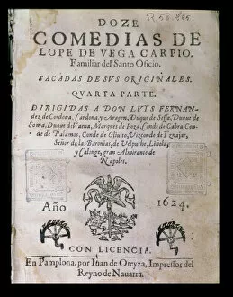 Library Of The University Gallery: Cover Doce comedias (Twelve comedies) by Lope de Vega, published in 1624 in Pamplona
