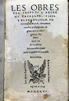 Spain Catalonia Barcelone Prints: Cover of the third edition of the works by Ausias March (1397? -1459), Printed in