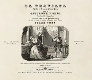 Verdi Prints: Cover of the first edition of the vocal score of opera La Traviata by Giuseppe Verdi