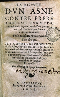 Barcelonés Gallery: Cover of La Dispute d un Asne contre frere Anselme Turmeda, printed edition in Pamplona