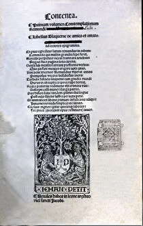 Edition Gallery: Cover of the Latin edition printed by Jean Petit in Paris in 1505, Libre d Amic e d Amat