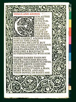 Adonis Collection: Cover of the poems of Shakespeare Venus and Adonis, published in 1593